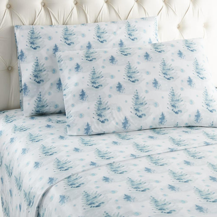 Micro Flannel Printed Deep-Pocket Sheet Set, California King, Watercolor Pines - California King,Watercolor Pines