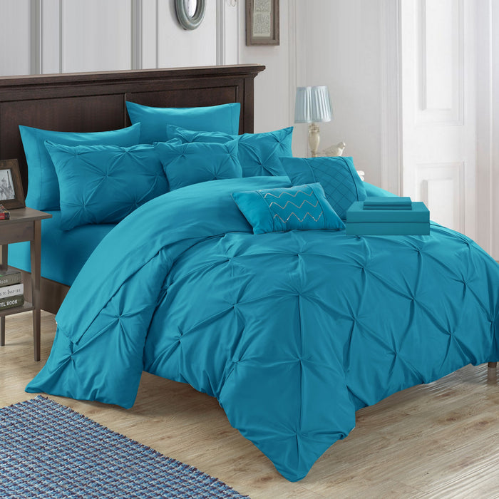 Chic Home Mycroft Pinch Pleated Ruffled Bed In A Bag Soft Microfiber Sheets 10 Pieces Comforter Decorative Pillows & Shams - Twin 66x90, Turquoise - Twin