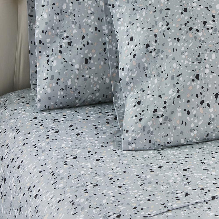 Micro Flannel Printed Deep-Pocket Sheet Set, Queen, Terrazzo Light Gray - Queen,Terrazzo Light Gray