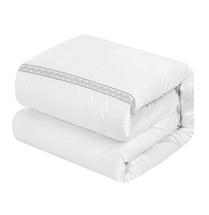 Chic Home Crete Cotton Comforter Set Solid White With Dual Stripe Embroidered Border Zig-Zag Details Hotel Collection Bedding - Includes Decorative Pillow Shams - 4 Piece - Queen 92x96, Grey - Queen