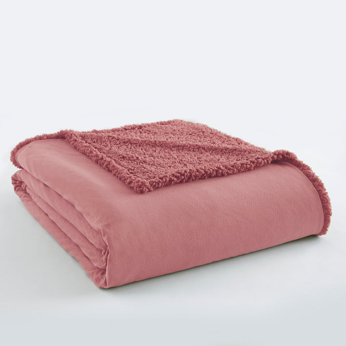 Shavel Micro Flannel High Quality Reversible Solid Patterned Super Soft Sherpa Blanket - Full/Queen 90x90" - Frosted Rose - Full/Queen,Frosted Rose