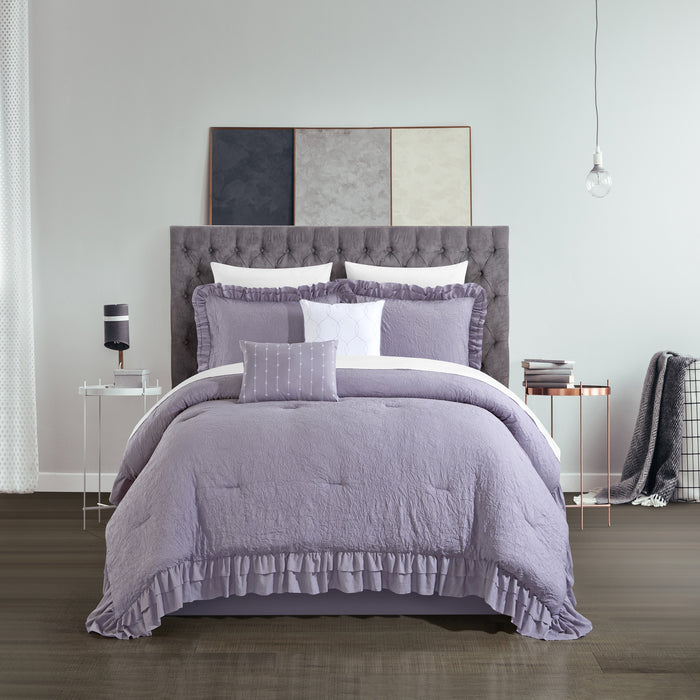 Chic Home Kensley Comforter Set Washed Crinkle Ruffled Flange Border Design Bedding Lavender, Queen - Queen
