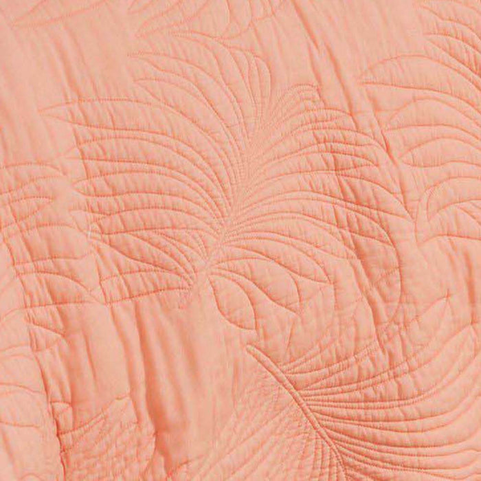 Greenland Home Fashions Palm Coast Finely Stitched Quilt Set Classic Solid Color Style 3-Piece King/California King Coral - King/California King