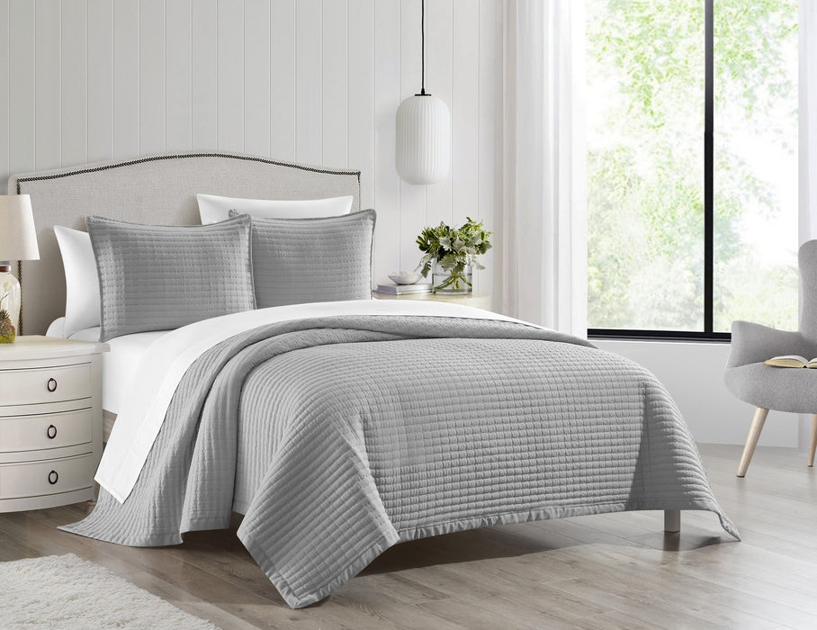 Chic Home Xavier Quilt Set Geometric Square Tile Pattern Bed In A Bag Bedding - Sheets Pillowcases Pillow Shams Included - 7 Piece - King 104x92", Grey - King