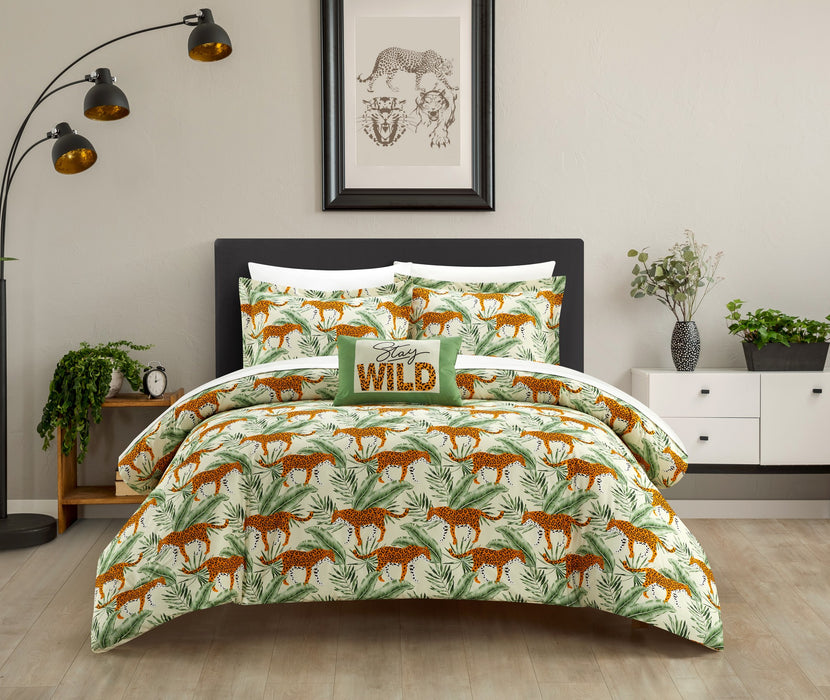NY&C Home Safari 4 Piece Comforter Set Big Cat Jungle Themed Pattern Print Bedding - Decorative Pillows Shams Included, King - King