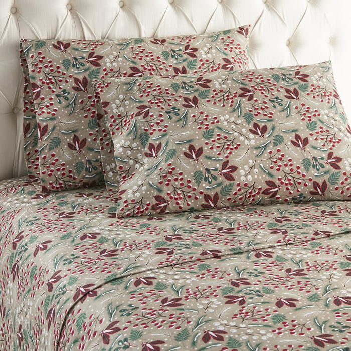 Micro Flannel Printed Deep-Pocket Sheet Set, Full, Winterberries - Full,Winterberries