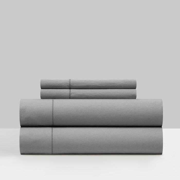 Chic Home Casey Sheet Set Solid Color Washed Garment Technique - Includes 1 Flat, 1 Fitted Sheet, and 1 Pillowcase - 3 Piece - Twin 66x102", Grey - Grey
