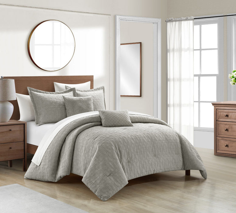 NY&C Home Trinity 5 Piece Cotton Blend Comforter Set Jacquard Interlaced Geometric Pattern Design Bedding - Decorative Pillows Shams Included, King, Grey - King