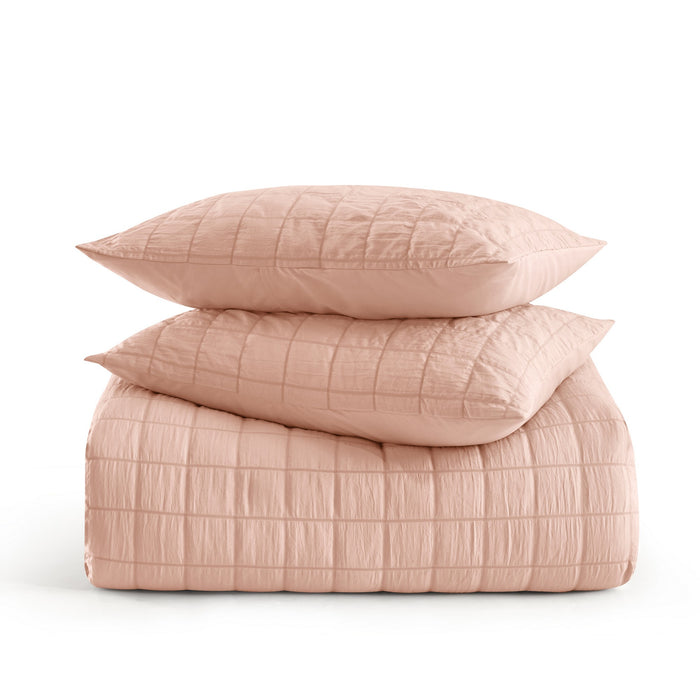 Chic Home Jessa Comforter Set Washed Garment Technique Geometric Square Tile Pattern Bedding - Pillow Shams Included - 3 Piece - King 104x92", Blush - King