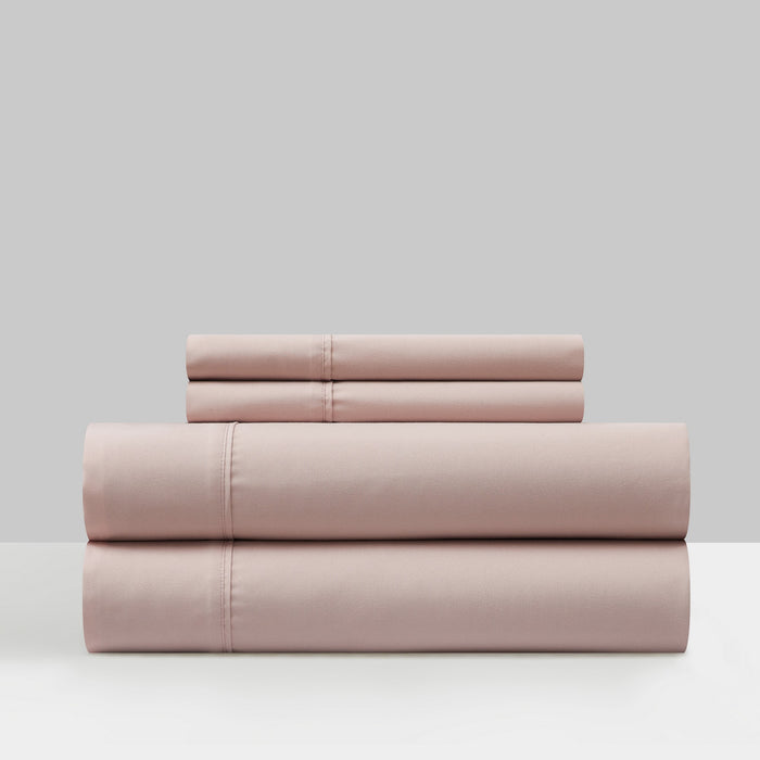Chic Home Ashton Sheet Set Super Soft Solid Color With Piping Flange Edge Design - Includes 1 Flat, 1 Fitted Sheet, and 2 Pillowcases - 4 Piece - King 108x102", Rose - King