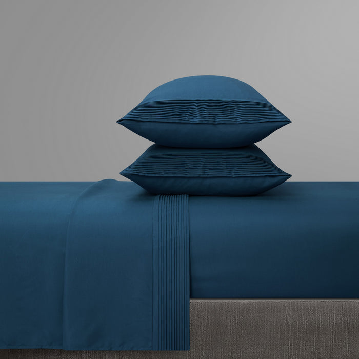 Chic Home Harley Sheet Set Solid Color With Pleated Details - Includes 1 Flat, 1 Fitted Sheet, and 2 Pillowcases - 4 Piece - Queen 90x102", Blue - Blue