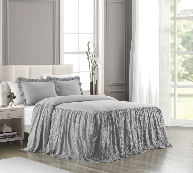 Chic Home Ashford Quilt Set Crinkle Crush Ruffled Drop Design Bedding - Pillow Shams Included - 3 Piece - Queen 80x60", Grey - Queen