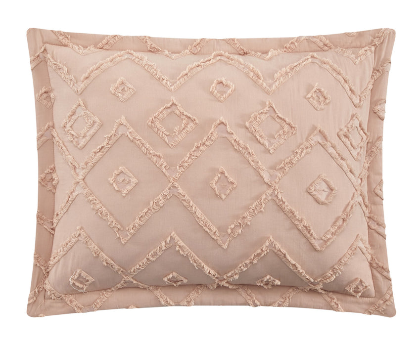 NY&C Home Cody 7 Piece Cotton Quilt Set Clip Jacquard Geometric Pattern Bed In A Bag Bedding -Sheets Pillowcases Pillow Shams Included, King, Dusty Rose - King