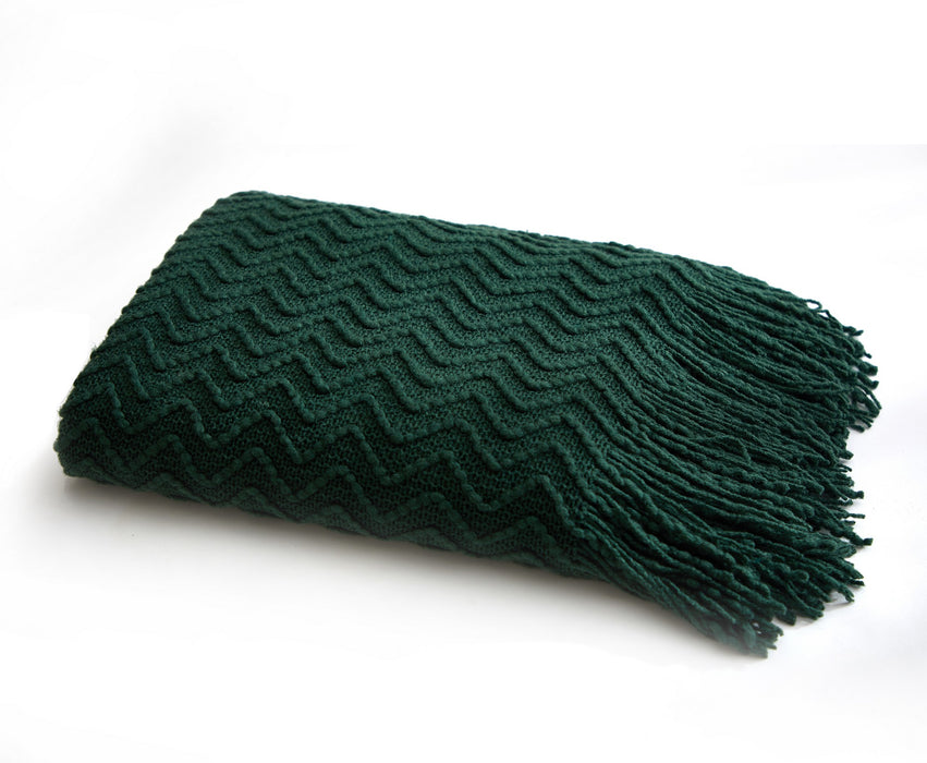 NY&C Home Newport Woven Throw Blanket Plush Super Soft Textured Pattern With Tassel Fringe, 50” x 60”, Green - Green