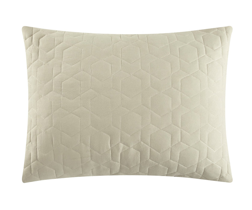 NY&C Home Davina 5 Piece Comforter Set Geometric Hexagonal Pattern Design Bedding - Decorative Pillows Shams Included, Queen, Beige - Queen