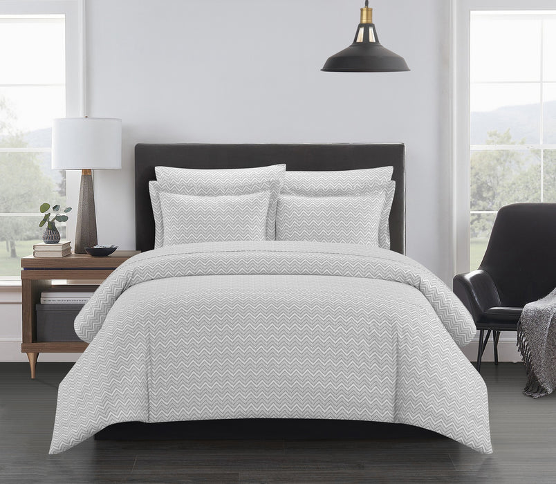 Chic Home Blaine Duvet Cover Set Contemporary Two Tone Striped Chevron Pattern Bed In A Bag Bedding - Sheets Pillowcases Pillow Shams Included - 7 Piece - Queen 90x90", Grey - Queen