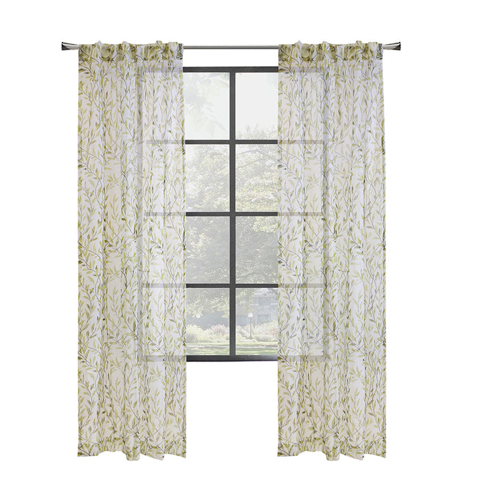 Habitat Verdure Light Filtering Rich Woven Branch Leaf Design Dual Header Curtain Panel 52" x 63" Green - 52X63