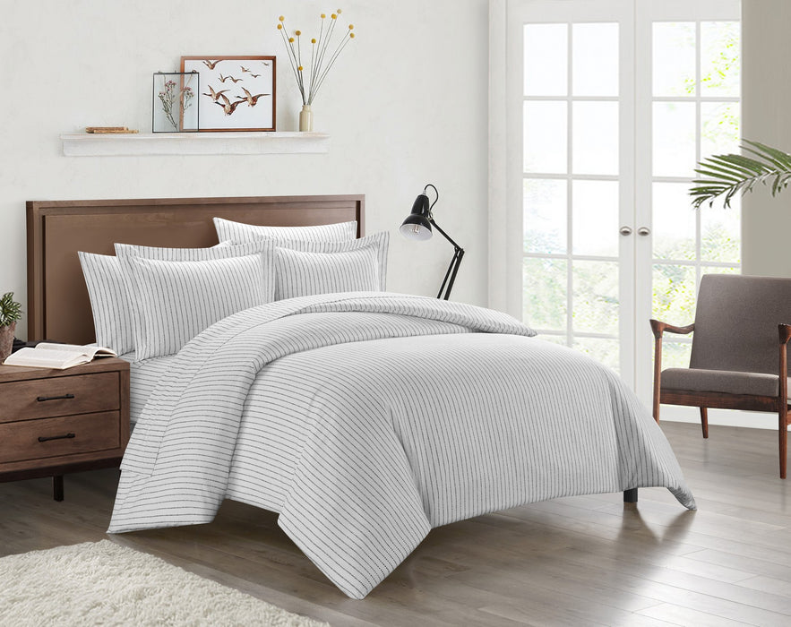 Chic Home Wesley Duvet Cover Set Contemporary Solid White With Dot Striped Pattern Print Design Bed In A Bag Bedding - Sheets Pillowcases Pillow Shams Included - 7 Piece - King 104x90", Charcoal Grey - King
