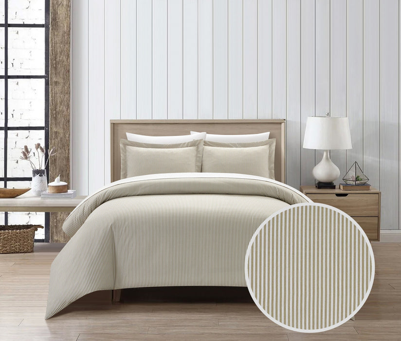 Chic Home Morgan Duvet Cover Set Contemporary Two Tone Striped Pattern Bedding - Pillow Shams Included - 3 Piece - King 104x90", Beige - King