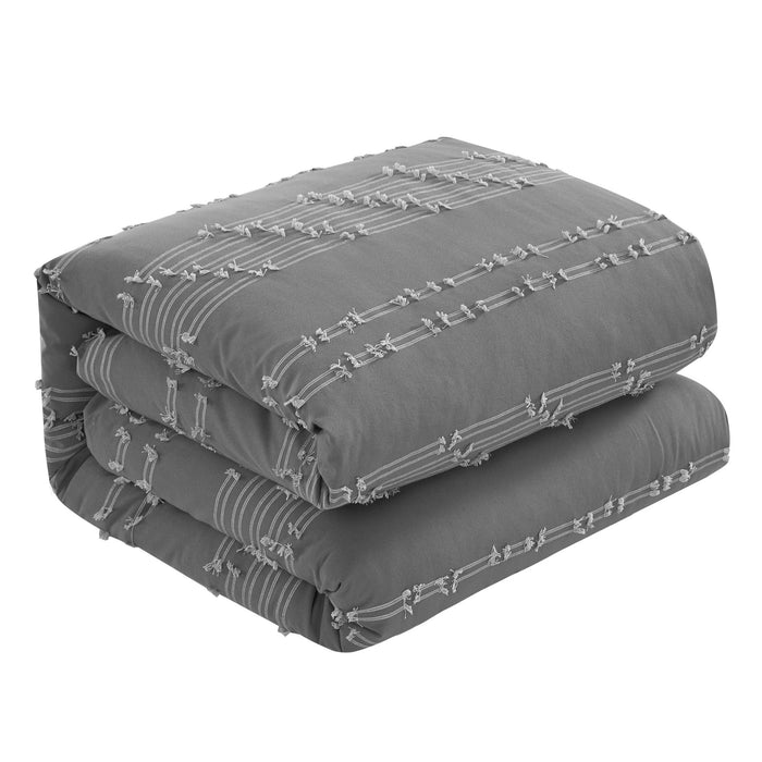 NY&C Home Desiree 5 Piece Cotton Comforter Set Contemporary Striped Clip Jacquard Bedding - Decorative Pillows Shams Included, King, Grey - King