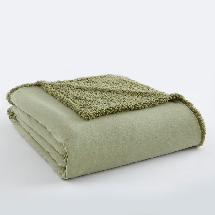 Shavel Micro Flannel High Quality Reversible Solid Patterned Super Soft Sherpa Blanket - King 90x104" - Meadow - King,Meadow
