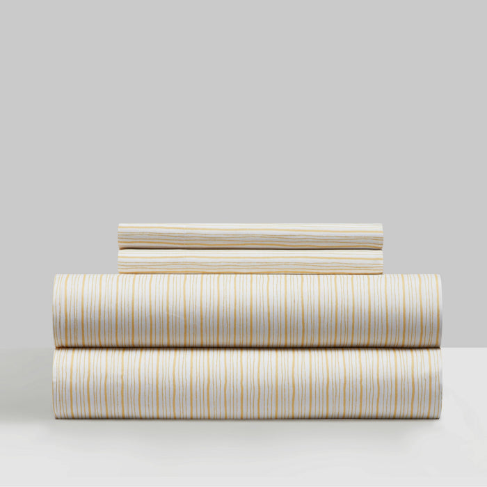 NY&C Home Samara 4 Piece Sheet Set Super Soft Unique Striped Pattern Print Design – Includes 1 Flat, 1 Fitted Sheet, and 2 Pillowcases, Queen, Yellow - Yellow