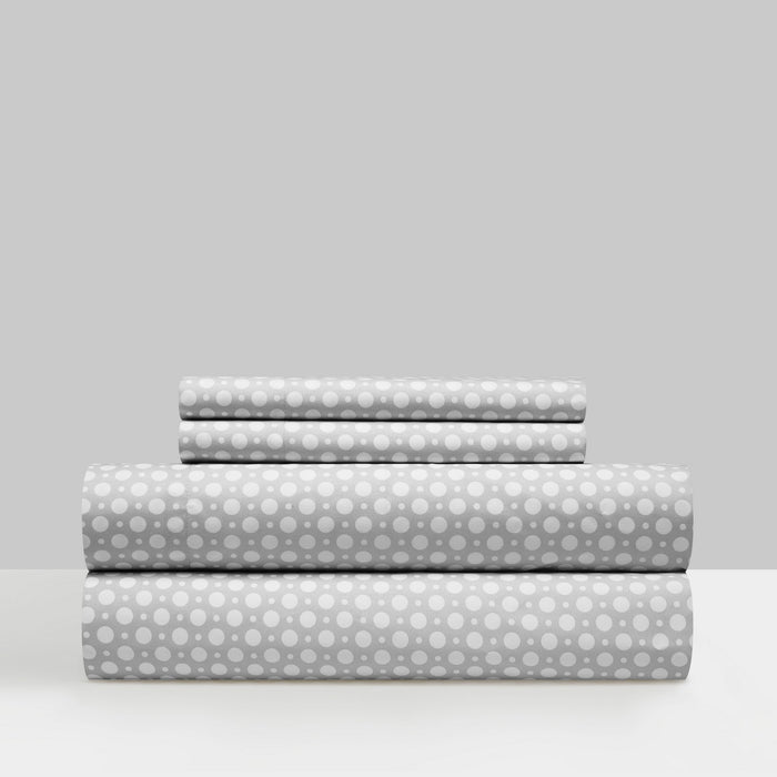 NY&C Home Rylie 4 Piece Sheet Set Super Soft Geometric Polka Dot Pattern Print Design – Includes 1 Flat, 1 Fitted Sheet, and 2 Pillowcases, King, Grey - Gray