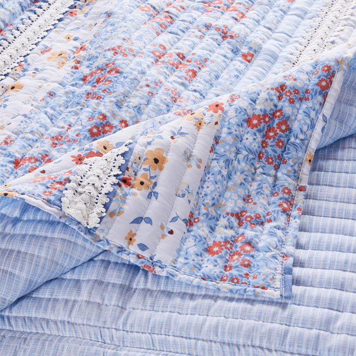 Greenland Home Betty Lace-Embellished Oversized Quilt and Pillow Sham Set - 3-Piece - King/Cal King 105x95", White - King/Cal King