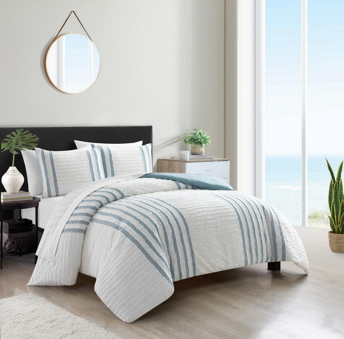 Chic Home Salma Cotton Duvet Cover Set Clip Jacquard Striped Pattern Design Bedding - Decorative Pillow Shams Included - 3 Piece - Queen 92x96", Green - Queen