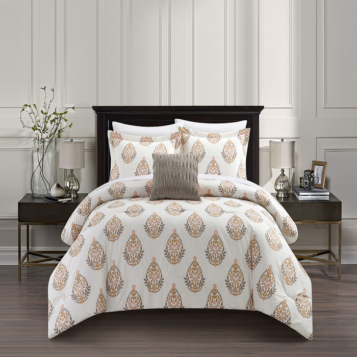 Chic Home Clarissa 4 Piece Comforter Set Floral Medallion Print Design Bedding King Cream - King