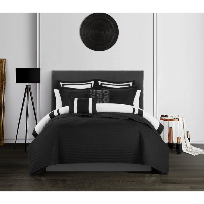 Chic Home Hortense Comforter And Quilt Set Hotel Collection Design Fish Scale Pattern Bed In A Bag Black, Twin X-Long - Twin X-Long