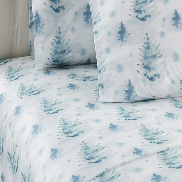 Micro Flannel Printed Deep-Pocket Sheet Set, Twin, Watercolor Pines - Twin,Watercolor Pines