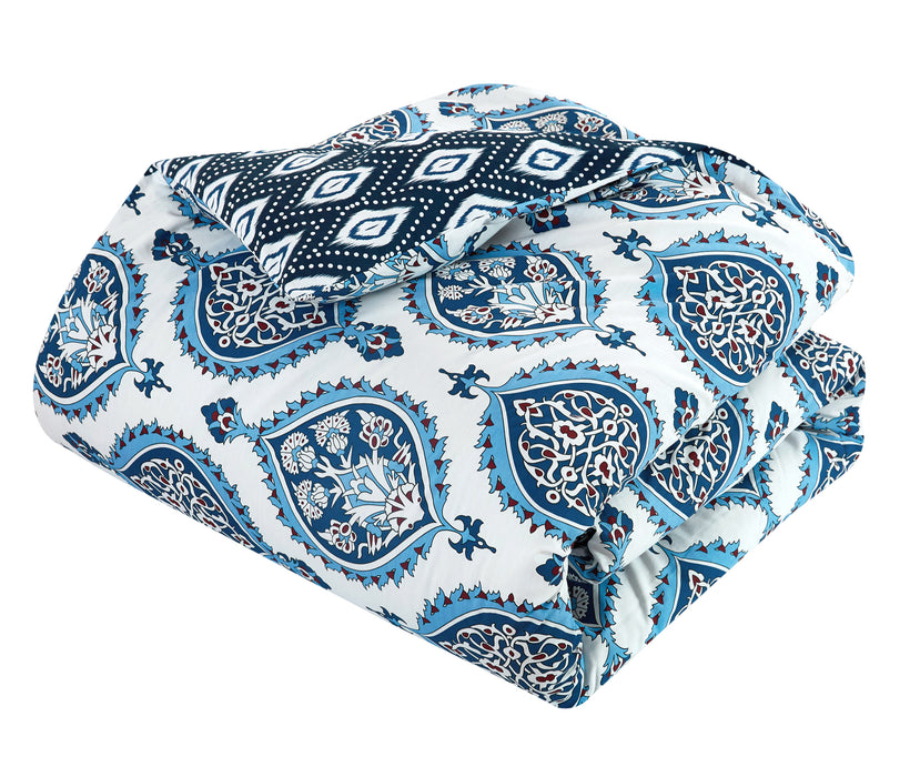 Chic Home Cedar 4 Pieces Duvet Cover Set Cotton Zipper Closure Pillow Shams - Queen 90x92, Blue - Queen