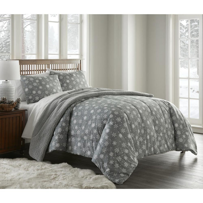Micro Flannel Reverse to Sherpa Comforter Set, Full/Queen, Snowflakes Gray - Full/Queen,Snowflakes Gray