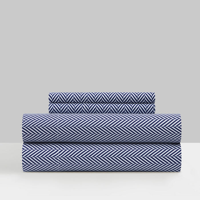 Chic Home Denise Sheet Set Super Soft Graphic Herringbone Print Design - Includes 1 Flat, 1 Fitted Sheet, and 1 Pillowcase - 3 Piece - Twin 66x102", Navy - Navy