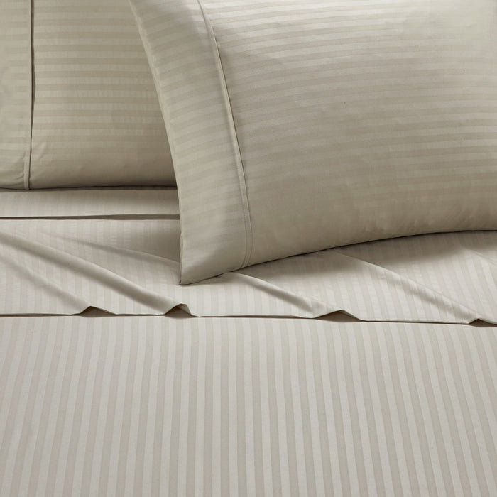 Chic Home Siena Sheet Set Solid Color Striped Pattern Technique - Includes 1 Flat, 1 Fitted Sheet, and 2 Pillowcases - 4 Piece - King 108x102", Green - King
