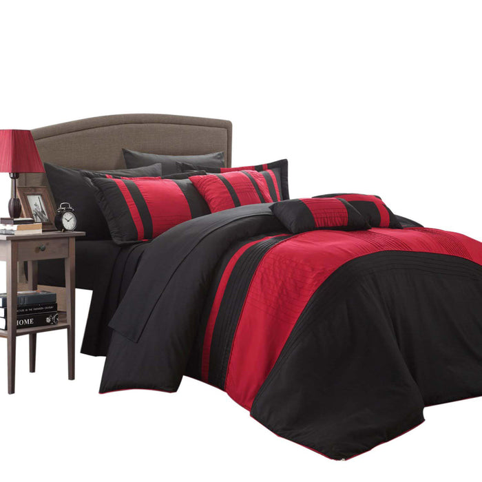 Chic Home Sheila Color Block 10 Pieces Comforter Bed In A Bag - King 104x90, Red - King