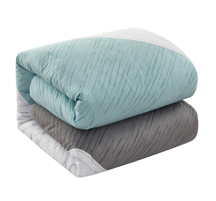 NY&C Home Kinsley 9 Piece Comforter Set Color Block Design Distressed Stripe Print Bed In A Bag Bedding - Sheets Pillowcases Decorative Pillows Shams Included, Queen, Blue - Queen