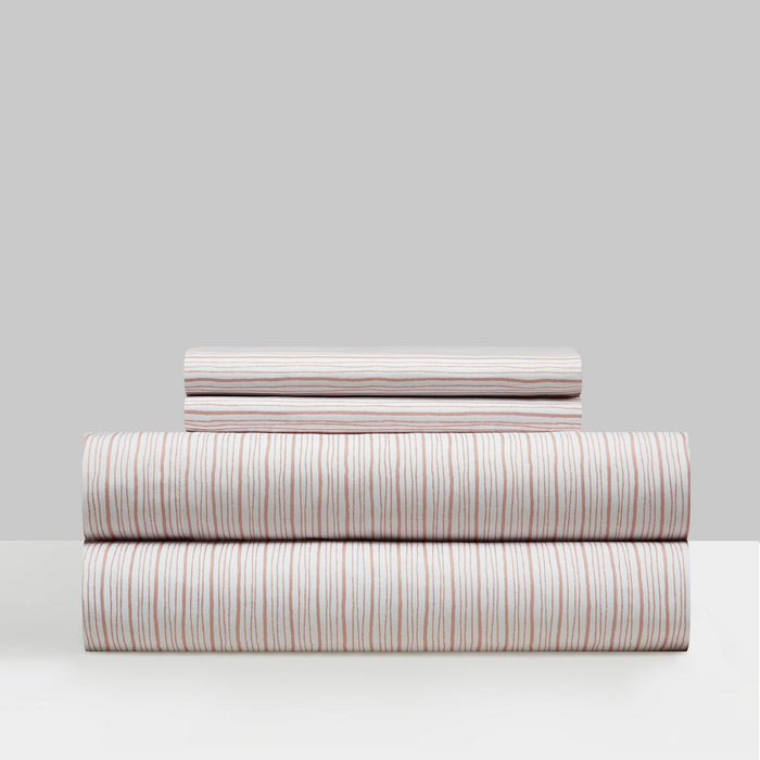 NY&C Home Samara 4 Piece Sheet Set Super Soft Unique Striped Pattern Print Design – Includes 1 Flat, 1 Fitted Sheet, and 2 Pillowcases, King, Rose - Rose