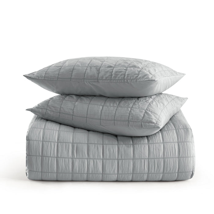 Chic Home Jessa Comforter Set Washed Garment Technique Geometric Square Tile Pattern Bed In A Bag Bedding - Sheets Pillowcases Pillow Shams Included - 7 Piece - King 104x92", Grey - King