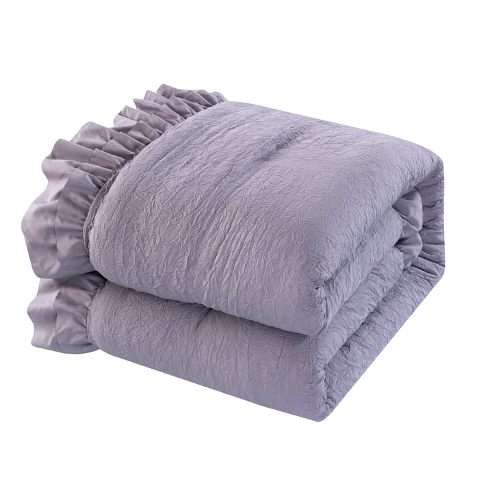 Chic Home Kensley Comforter Set Washed Crinkle Ruffled Flange Border Design Bedding Lavender, Queen - Queen
