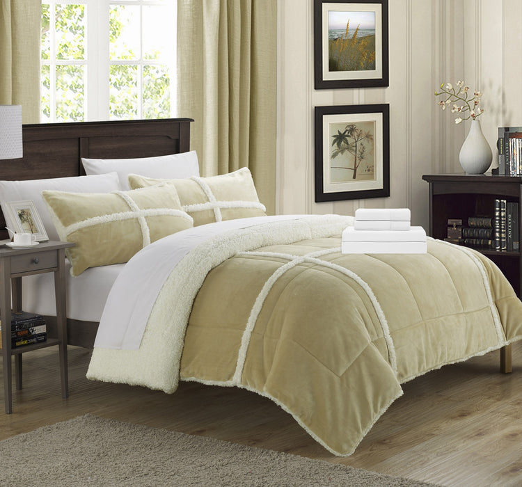 Chic Home Camille Mink Chloe Sherpa Soft Microfiber 7 Pieces Comforter Sheet Set Bed In A Bag - Queen 86x92, Camel - Queen