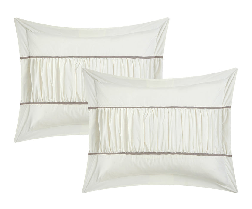 Chic Home Stieg 10 Pieces Comforter Set Complete BIB Pleated Ruched Ruffled Bedding With Sheet Set & Decorative Pillows Shams - Queen 90x90, Beige - Queen
