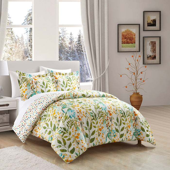 Chic Home Robin 3 Piece Duvet Cover Set Reversible Hand Painted Floral Print Design Bedding with Zipper Closure Multi-color