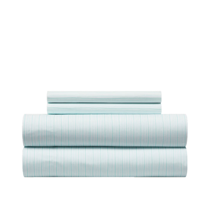 NY&C Home Samara 4 Piece Sheet Set Super Soft Unique Striped Pattern Print Design – Includes 1 Flat, 1 Fitted Sheet, and 2 Pillowcases, King, Light Blue - Light Blue