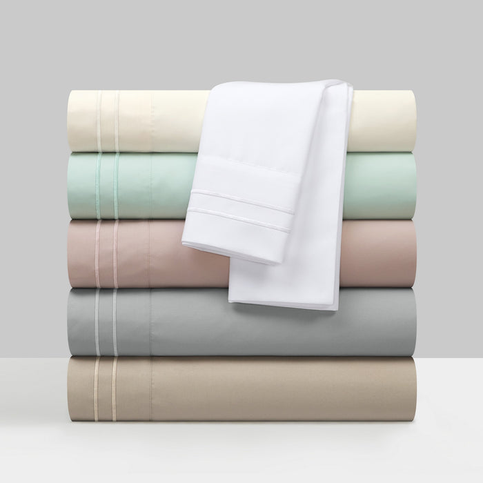 Chic Home Savannah Sheet Set Solid Color With Dual Stripe Embroidery - Includes 1 Flat, 1 Fitted Sheet, and 2 Pillowcases - 4 Piece - King 108x102", Taupe - Taupe