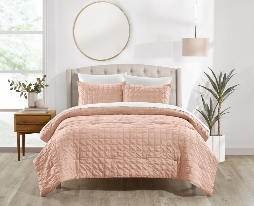 Chic Home Jessa Comforter Set Washed Garment Technique Geometric Square Tile Pattern Bed In A Bag Bedding - Sheets Pillowcases Pillow Shams Included - 7 Piece - Queen 90x92", Blush - Queen