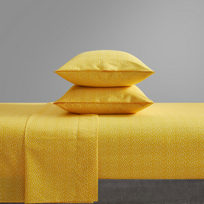 Chic Home Raven Sheet Set Solid Color With White Spots Animal Pattern Print Design - Includes 1 Flat, 1 Fitted Sheet, and 1 Pillowcase - 3 Piece - Twin 66x102", Yellow - Yellow