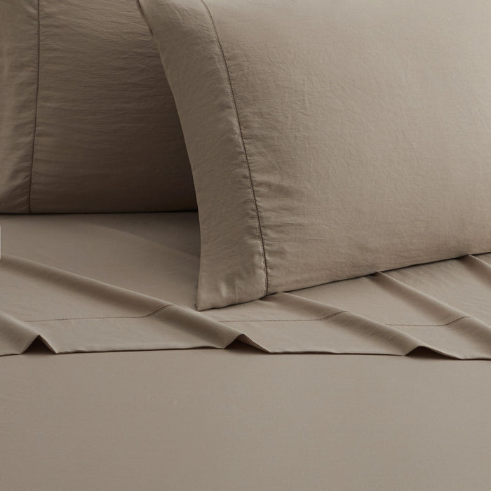 Chic Home Casey Sheet Set Solid Color Washed Garment Technique - Includes 1 Flat, 1 Fitted Sheet, and 2 Pillowcases - 4 Piece - King 108x102", Taupe - Taupe