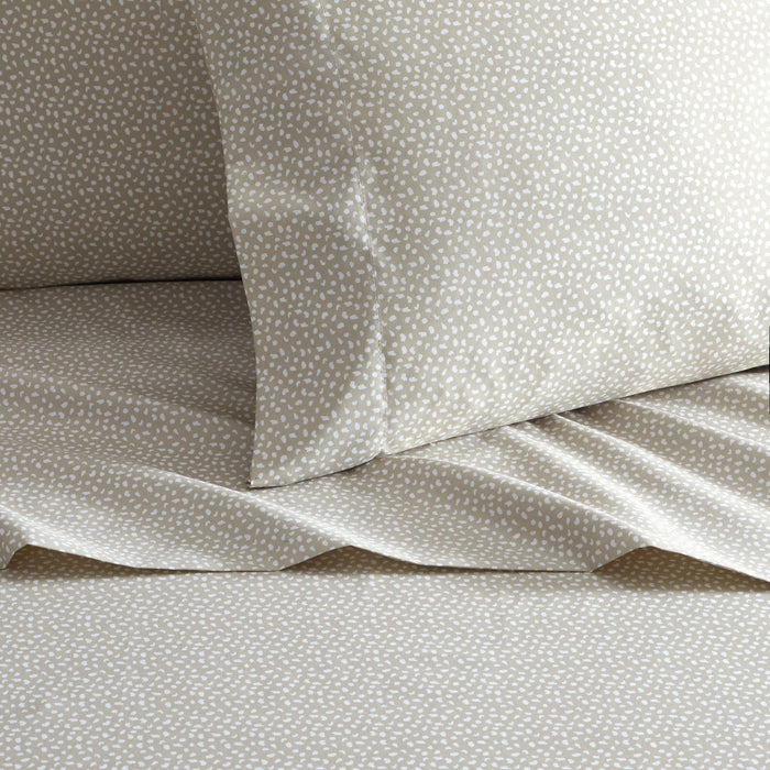 Chic Home Raven Sheet Set Solid Color With White Spots Animal Pattern Print Design - Includes 1 Flat, 1 Fitted Sheet, and 1 Pillowcase - 3 Piece - Twin 66x102", Beige - Beige